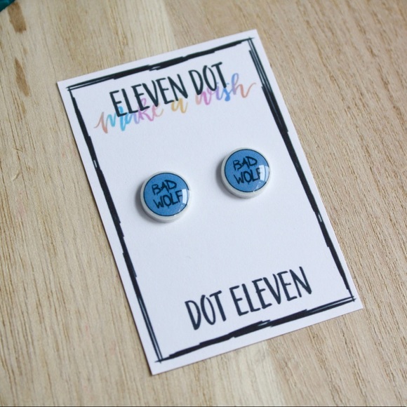 Doctor Who Blue Bad Wolf Circle Stud Earrings - Picture 1 of 8